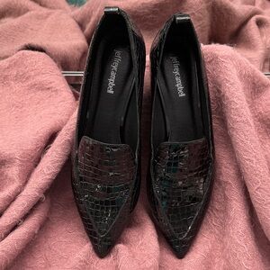 Jeffrey Campbell Viona Black Patent Leather Croc Embossed Pointed Toe Loafer